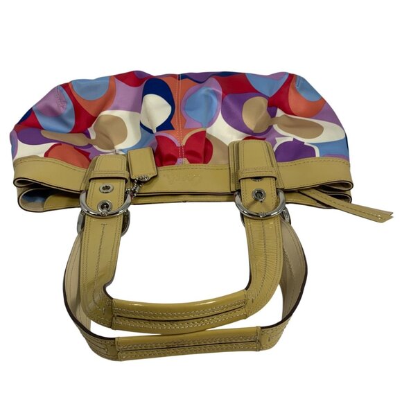 COACH Soho F13798 Scarf Print Logo Sateen Patent Leather Trim + Tag Shoulder Bag - Picture 7 of 11